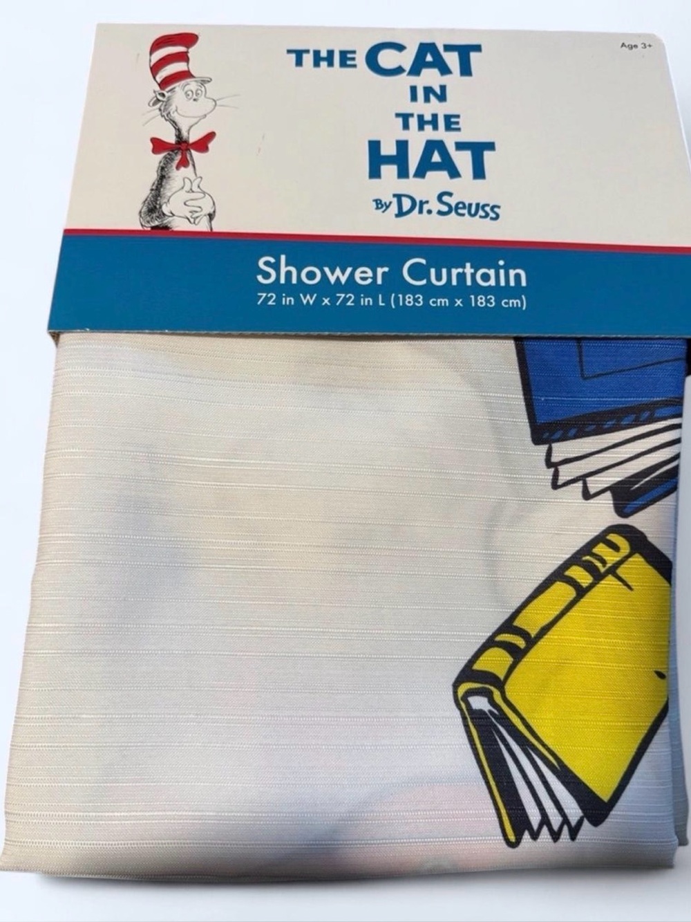 Dr. Seuss The Cat in the Hat Shower Curtain Shower Curtain White & Blue NWT